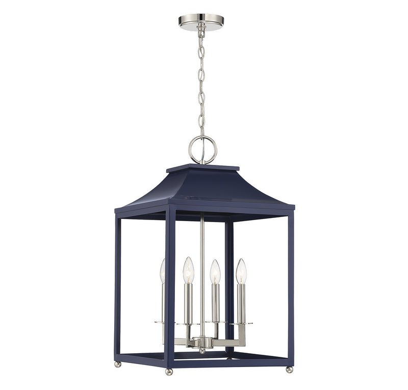 Meridian - M30009NBLPN - Four Light Pendant - Navy Blue with Polished Nickel