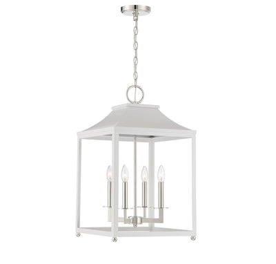 Meridian - M30009WHPN - Four Light Pendant - White with Polished Nickel