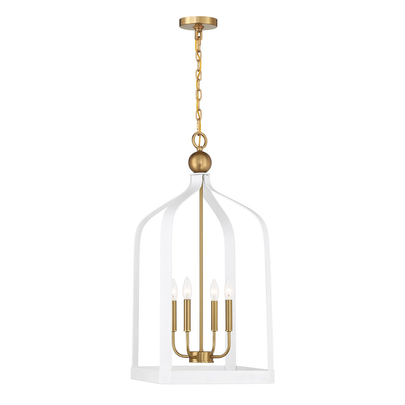 Savoy House - 7-7802-4-142 - Four Light Pendant - Sheffield - White with Warm Brass Accents