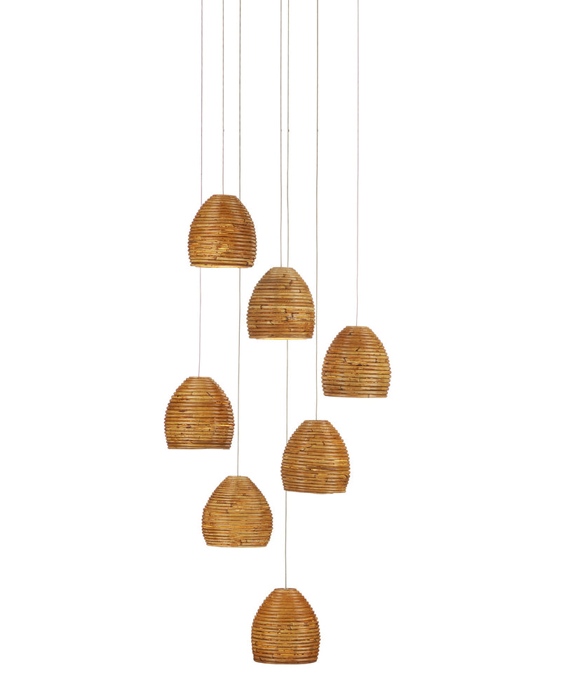 Currey and Company - 9000-1000 - Seven Light Pendant - Beehive - Natural Rattan/Silver