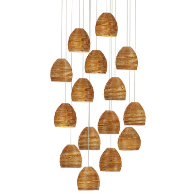 Currey and Company - 9000-1001 - 15 Light Pendant - Beehive - Natural Rattan/Silver