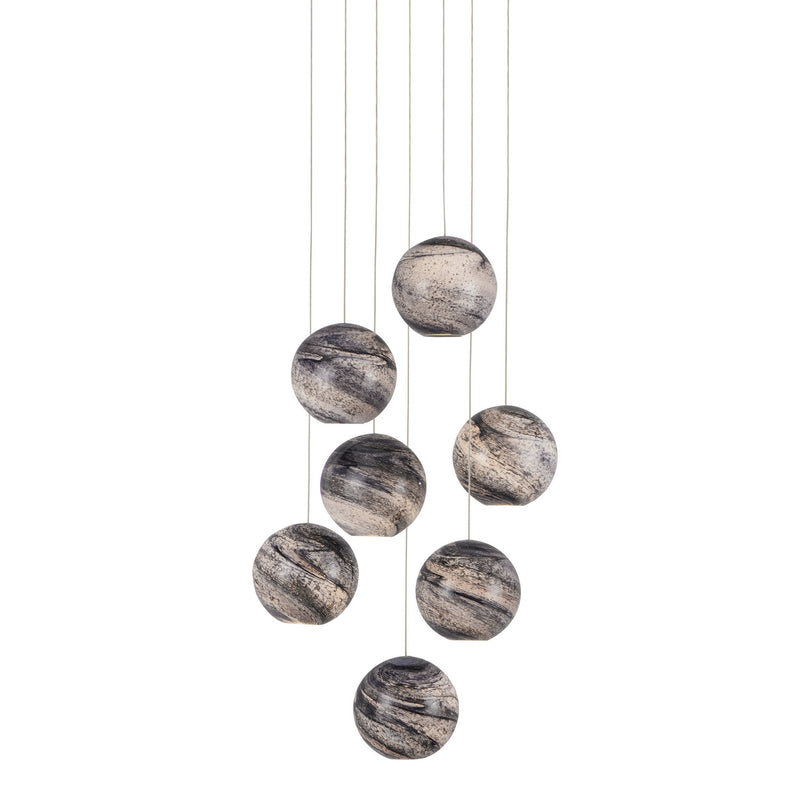 Currey and Company - 9000-1007 - Seven Light Pendant - Palatino - Blue Marbeled/Silver
