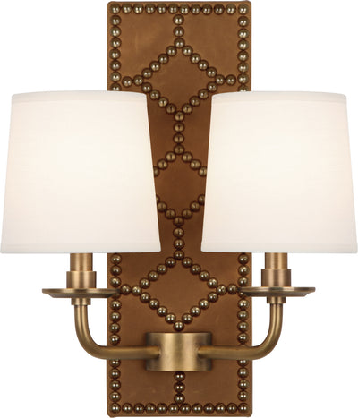 Robert Abbey - 1030 - Two Light Wall Sconce - Williamsburg Lightfoot - English Ochre Leather w/Nailhead and Aged Brass