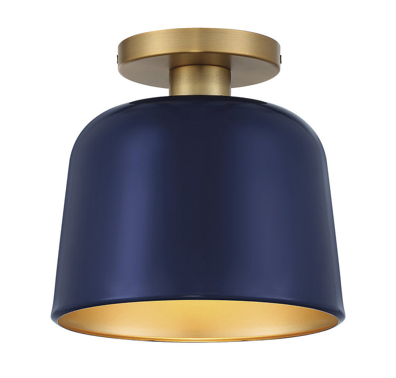 Meridian - M60067NBLNB - One Light Flush Mount - Navy Blue with Natural Brass