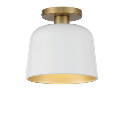 Meridian - M60067WHNB - One Light Flush Mount - White with Natural Brass