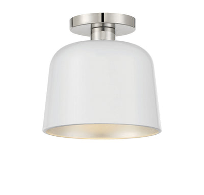 Meridian - M60067WHPN - One Light Flush Mount - White with Polished Nickel