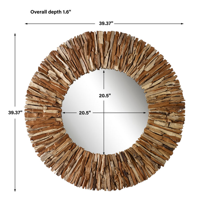 Teak Branch Natural Wooden Round Mirror