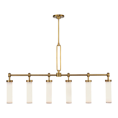 Alora - LP355652VBGO - Six Light Linear Pendant - Wynwood - Vintage Brass/Glossy Opal