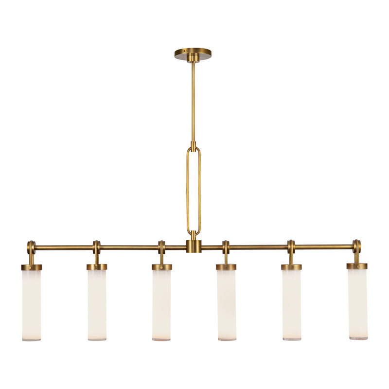 Alora - LP355652VBGO - Six Light Linear Pendant - Wynwood - Vintage Brass/Glossy Opal