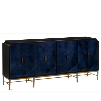 Currey and Company - 3000-0247 - Credenza - Dark Sapphire/Caviar Black/Antique Brass