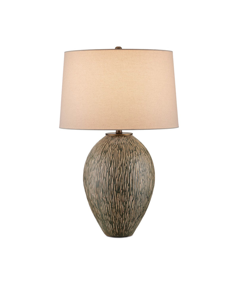 Currey and Company - 6000-0937 - One Light Table Lamp - Hildreth Table Lamp - Olive Green/Beige/Off-White/Antique Brass