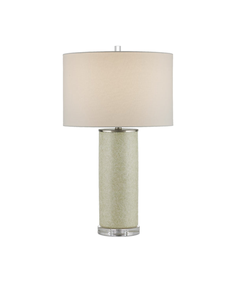 Currey and Company - 6000-0938 - One Light Table Lamp - Verdure Collection - Green/Off-White/Clear/Satin Nickel