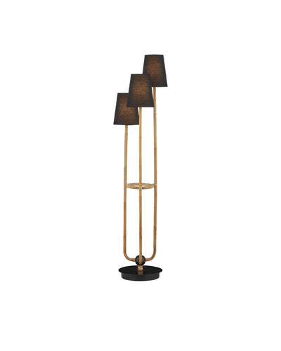 Currey and Company - 8000-0159 - Three Light Floor Lamp - Triptych Floor Lamp - Natural Rattan/Satin Black