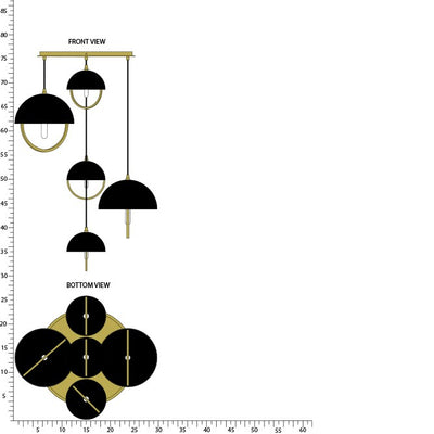 Robert Abbey - 589BLK - Five Light Pendant - Mavisten Edition Copernica - Lacquered Burnished Brass w/Piano Black Painted Metal