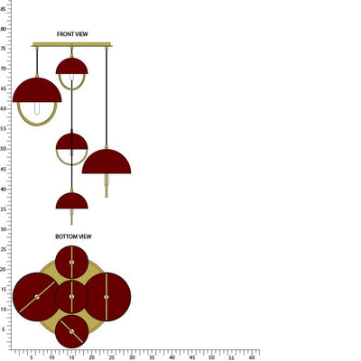Robert Abbey - 589OX - Five Light Pendant - Mavisten Edition Copernica - Lacquered Burnished Brass w/Oxblood Painted Metal