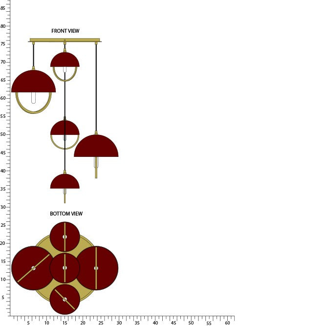 Robert Abbey - 589OX - Five Light Pendant - Mavisten Edition Copernica - Lacquered Burnished Brass w/Oxblood Painted Metal