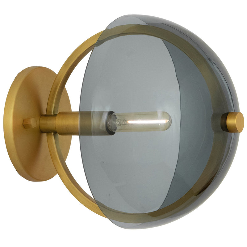 Robert Abbey - 604 - One Light Wall Sconce - Mavisten Edition Copernica - Lacquered Burnished Brass w/Smoked Glass