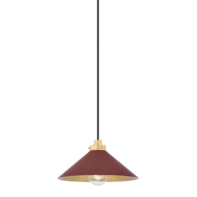 Hudson Valley - MDS1401-AGB/CRN - One Light Pendant - Clivedon - Aged Brass/Soft Crimson