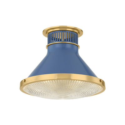 Hudson Valley - MDS2402-AGB/FBL - One Light Flush Mount - Highclere - Aged Brass/Soft French Blue