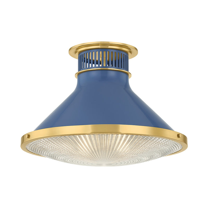Hudson Valley - MDS2403-AGB/FBL - One Light Flush Mount - Highclere - Aged Brass/Soft French Blue