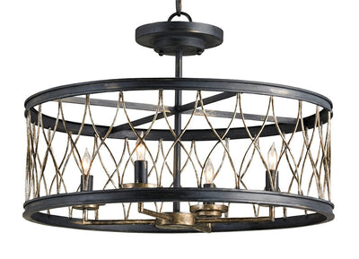 Currey and Company - 9902 - Four Light Pendant - Crisscross Collection - French Black/Pyrite Bronze