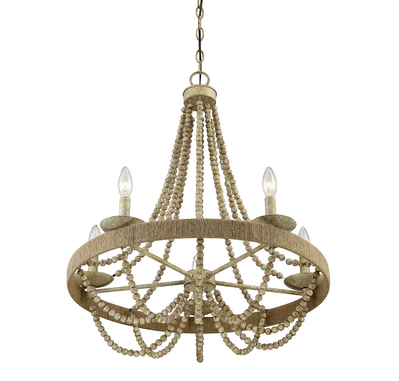 Meridian - M10014-97 - Five Light Chandelier - Mchan - Natural Wood with Rope