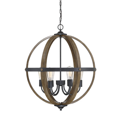 Meridian - M70034WB - Six Light Pendant - Mpend - Wood with Black
