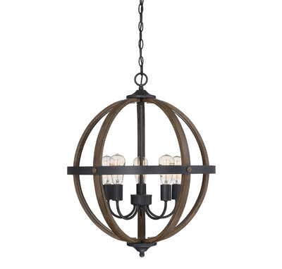 Meridian - M70041WB - Five Light Chandelier - Mchan - Wood with Black