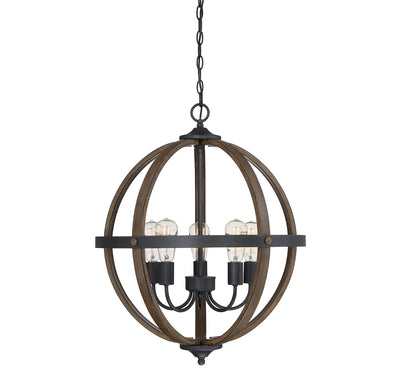 Meridian - M70041WB - Five Light Chandelier - Mchan - Wood with Black