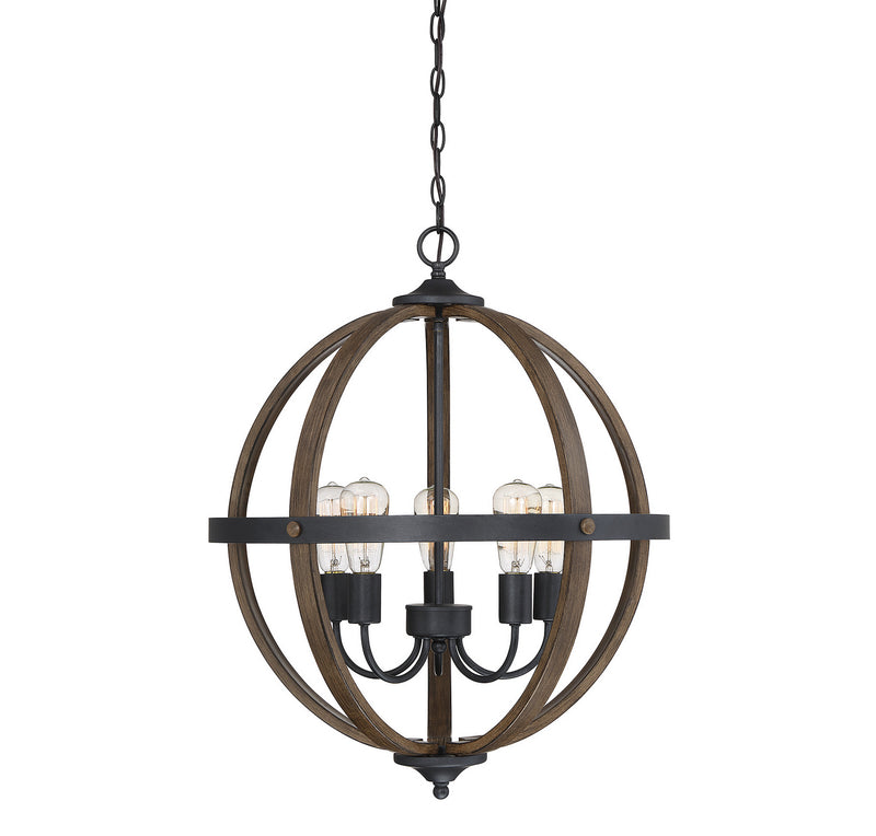 Meridian - M70041WB - Five Light Chandelier - Mchan - Wood with Black
