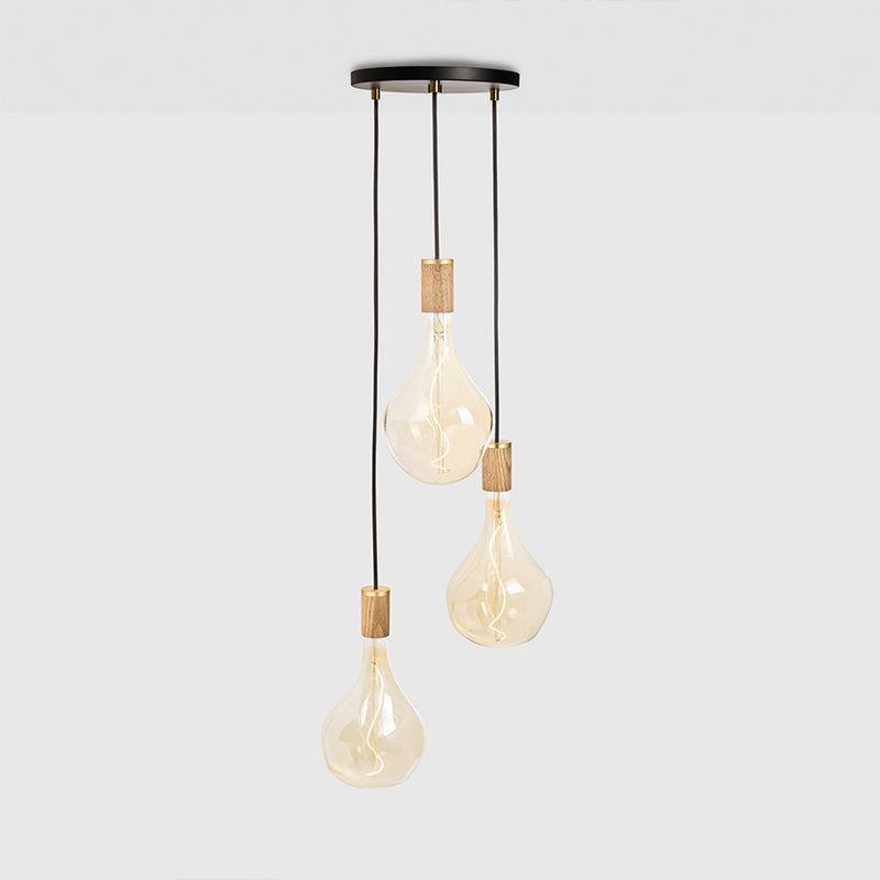Triple Pendant in Oak + Voronoi II - Black Canopy