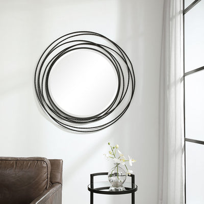 Whirlwind Black Iron Round Mirror