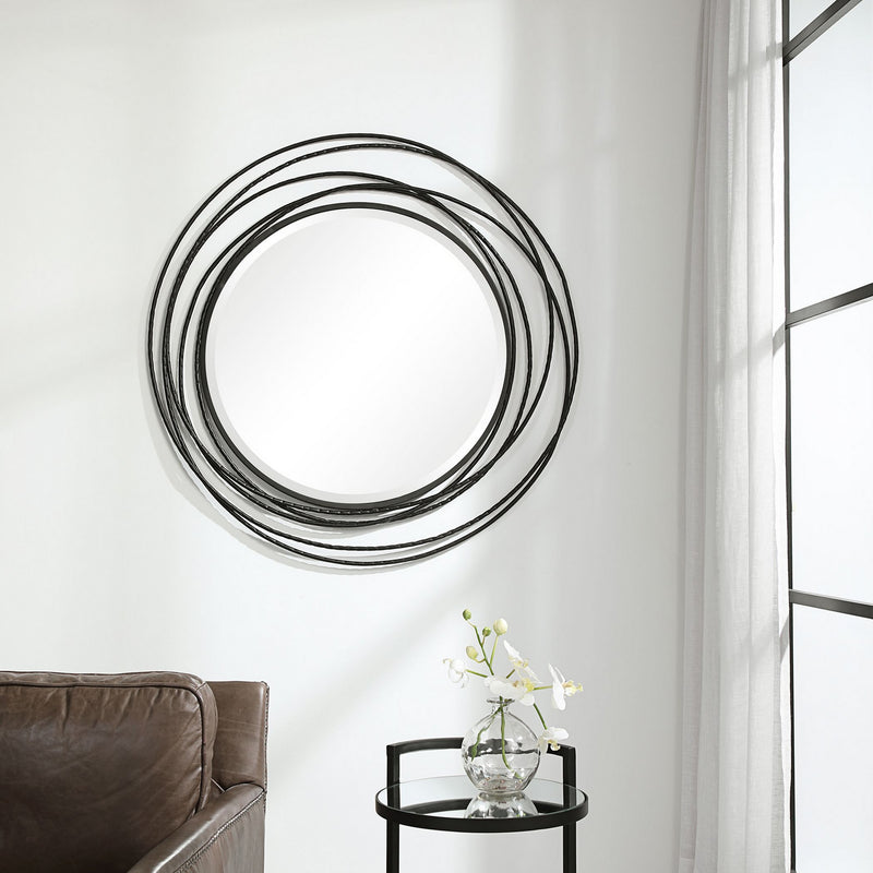 Whirlwind Black Iron Round Mirror