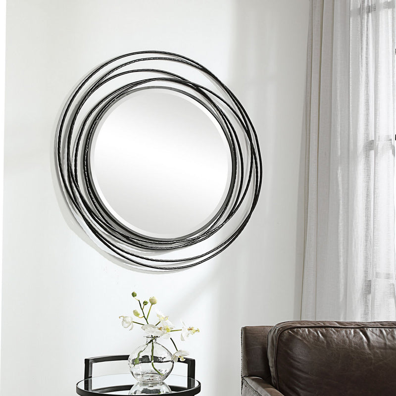 Whirlwind Black Iron Round Mirror