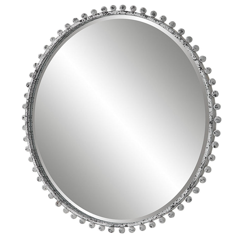 Taza Aged White Round Mirror