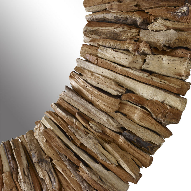 Teak Branch Natural Wooden Round Mirror