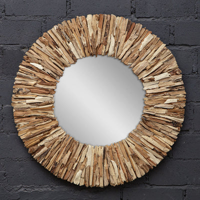 Teak Branch Natural Wooden Round Mirror