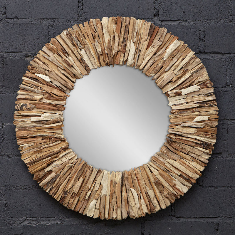 Teak Branch Natural Wooden Round Mirror