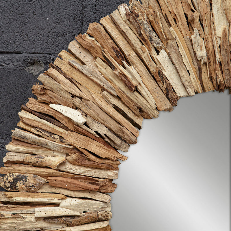 Teak Branch Natural Wooden Round Mirror