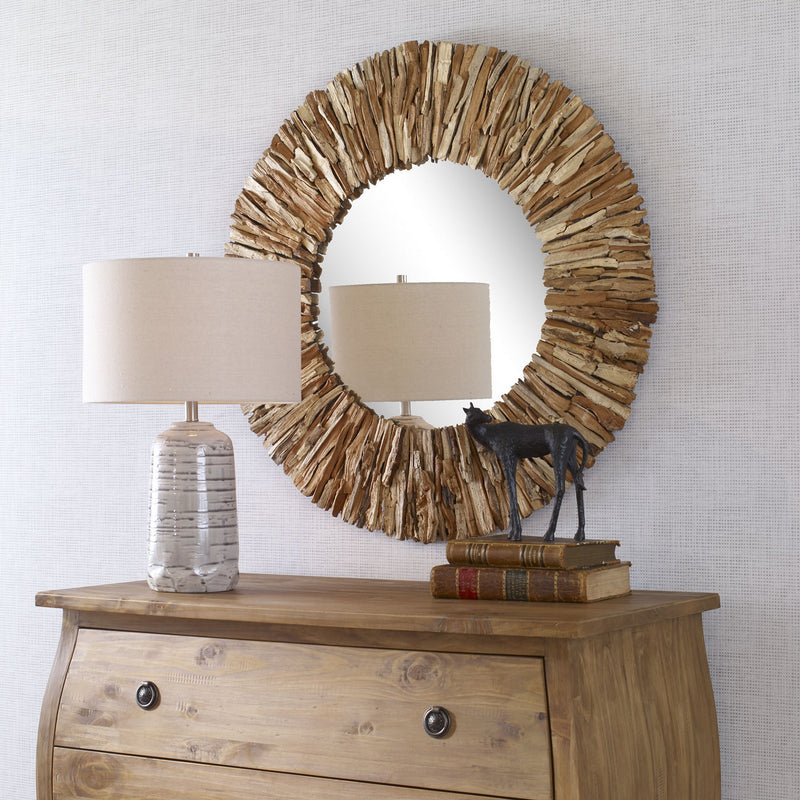 Teak Branch Natural Wooden Round Mirror
