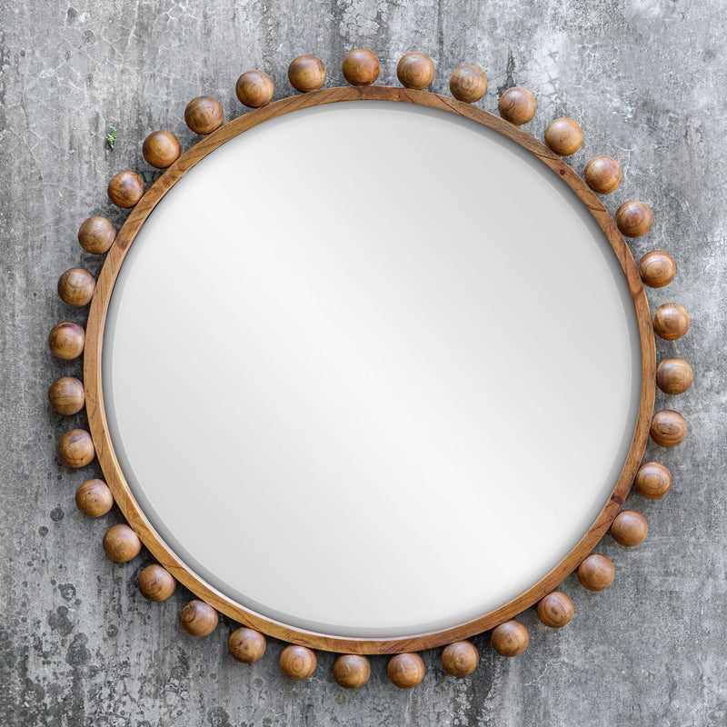 Cyra Beaded Round Mirror