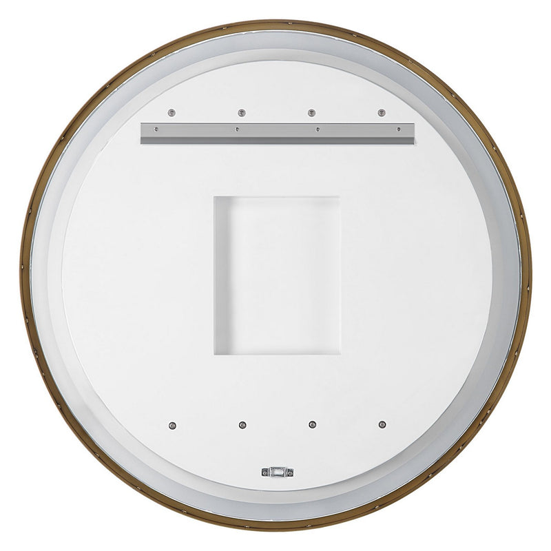 Crofton Lighted Brass Round Mirror