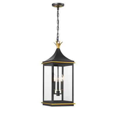 Crystorama - SIM-805-MK-TG - Three Light Outdoor Pendant - Simpson - Matte Black/Textured Gold