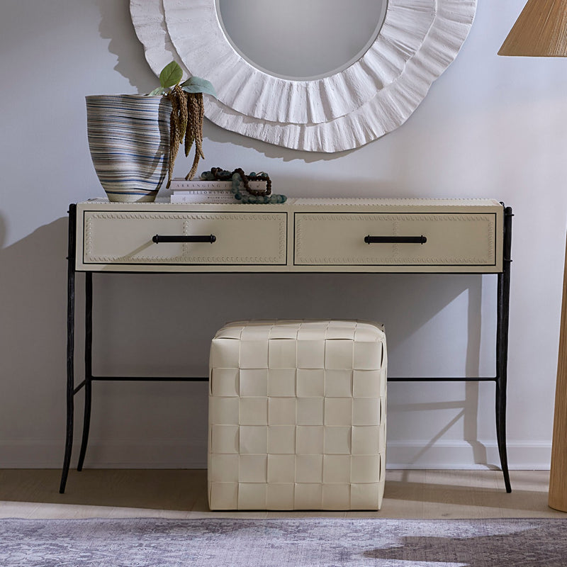 Woven Leather Ottoman