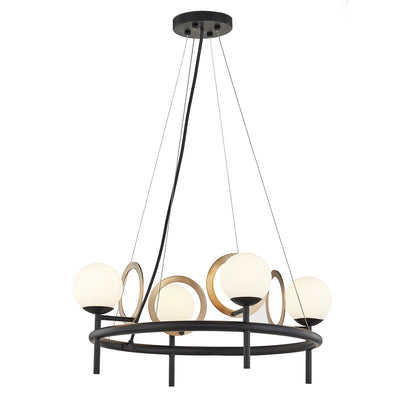 Justice Designs - FSN-4225-OPAL-MBBR - Four Light Chandelier - Halo - Matte Black w/ Brass