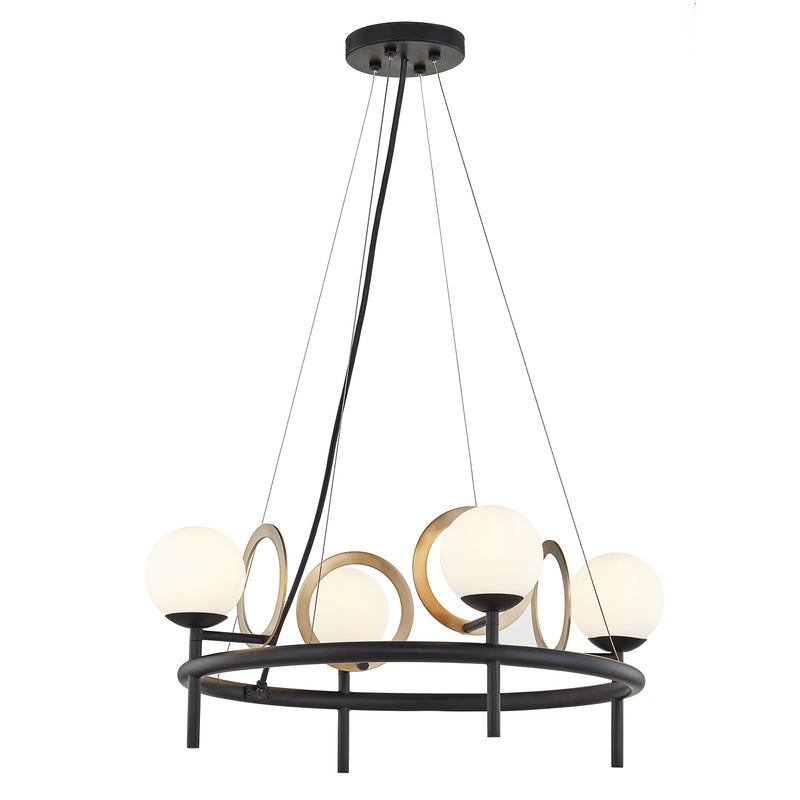 Justice Designs - FSN-4225-OPAL-MBBR - Four Light Chandelier - Halo - Matte Black w/ Brass