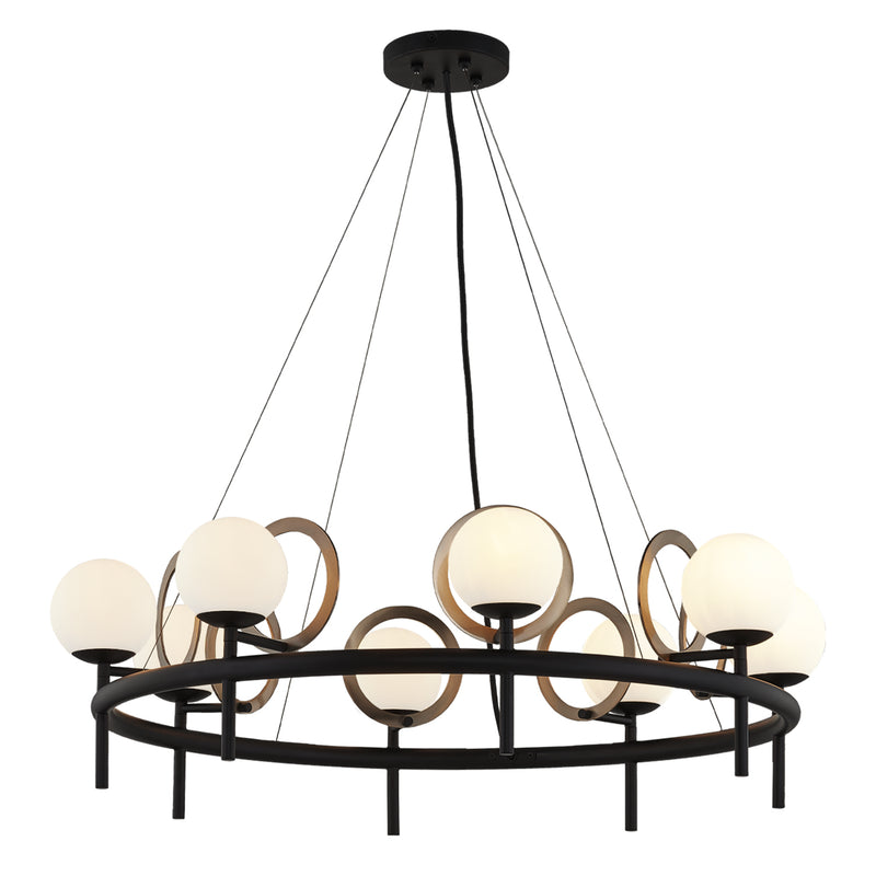 Justice Designs - FSN-4228-OPAL-MBBR - Eight Light Chandelier - Halo - Matte Black w/ Brass