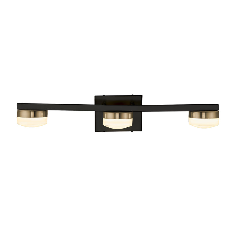 Justice Designs - FSN-8993-OPAL-MBBR - LED Bath Bar - Puck - Matte Black w/ Brass
