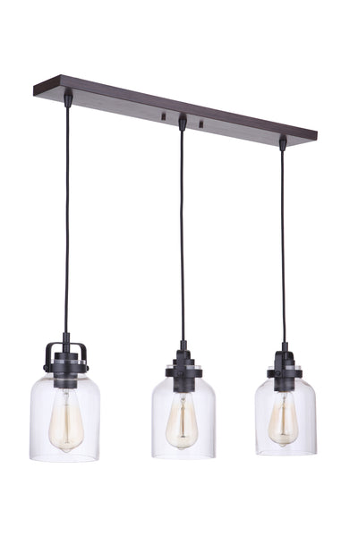 Craftmade - 53693-FBDT - Three Light Linear Pendant - Foxwood - Flat Black/Dark Teak