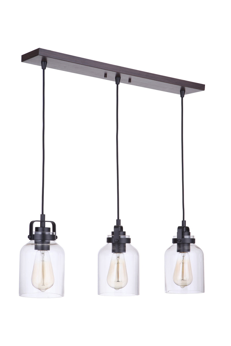 Craftmade - 53693-FBDT - Three Light Linear Pendant - Foxwood - Flat Black/Dark Teak